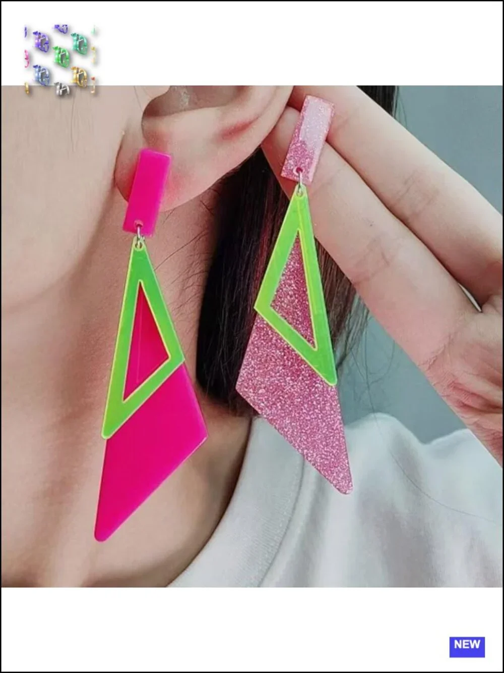 Geometric Acrylic Dangle Earrings with Alloy Posts Retro 80s Party